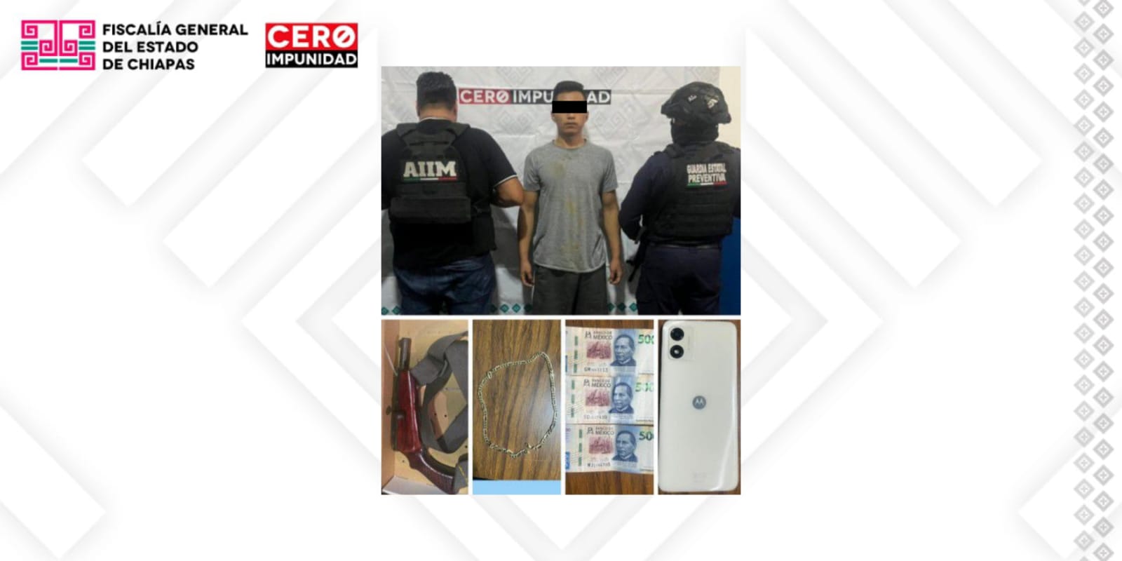 FGE y SSP detienen en flagrancia a presunto responsable del delito de robo ejecutado con violencia agravada